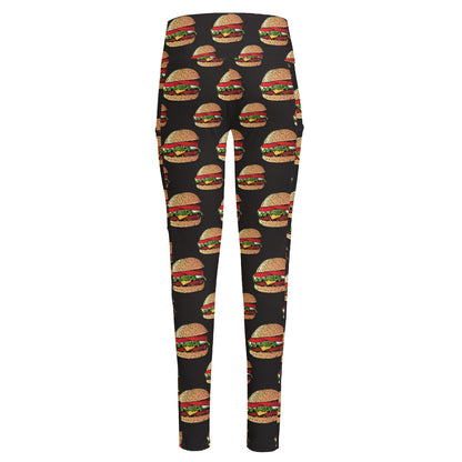 Cheeseburger Pattern Print High-Waisted Pocket Leggings