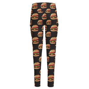 Cheeseburger Pattern Print High-Waisted Pocket Leggings