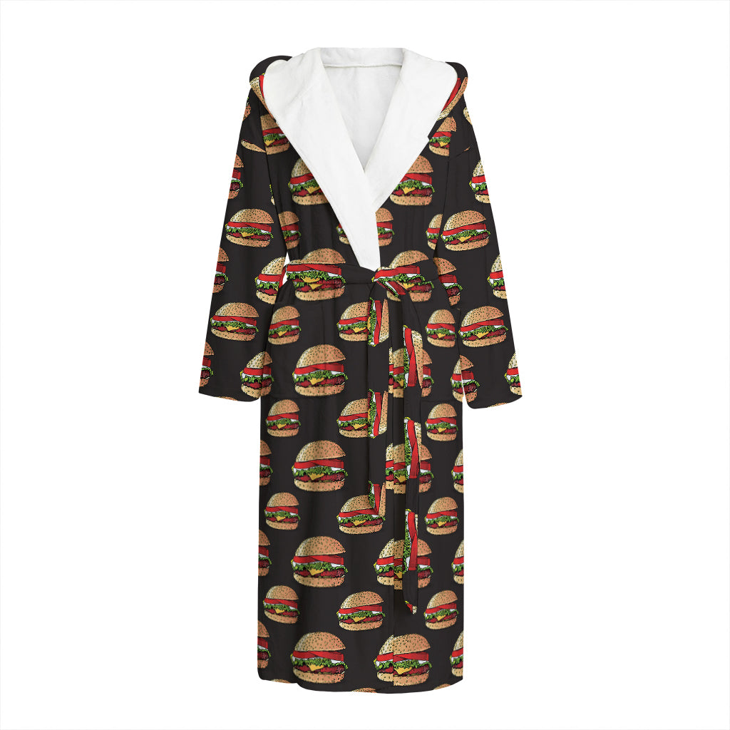 Cheeseburger Pattern Print Hooded Bathrobe