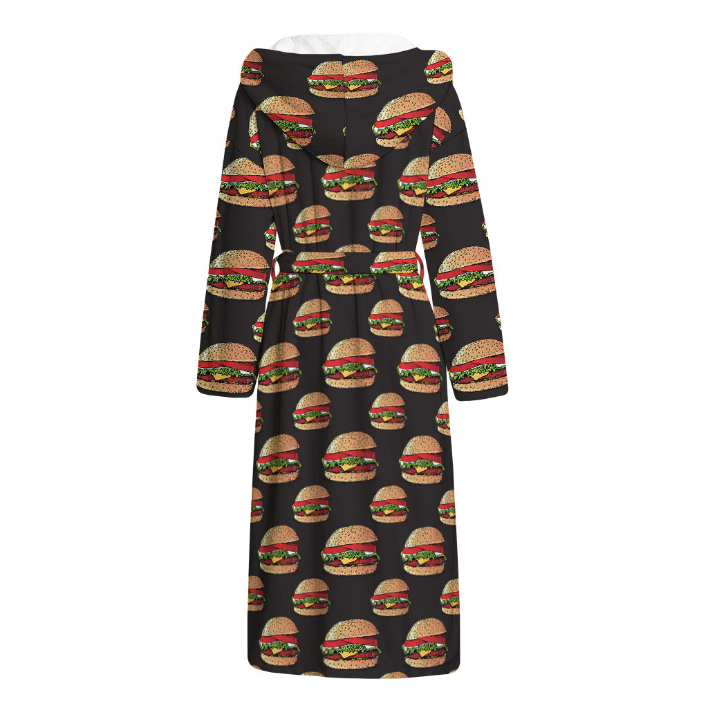 Cheeseburger Pattern Print Hooded Bathrobe