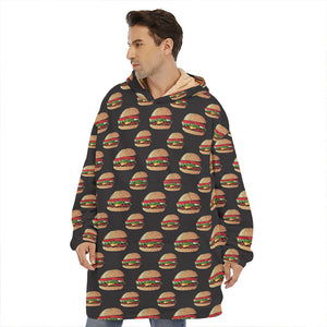 Cheeseburger Pattern Print Hoodie Blanket