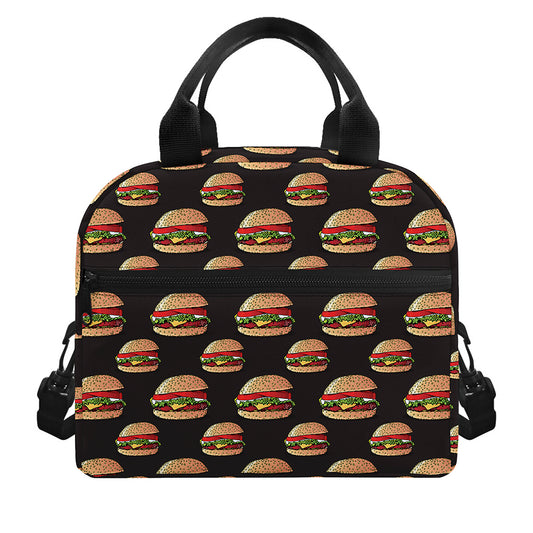 Cheeseburger Pattern Print Insulated Lunch Bag