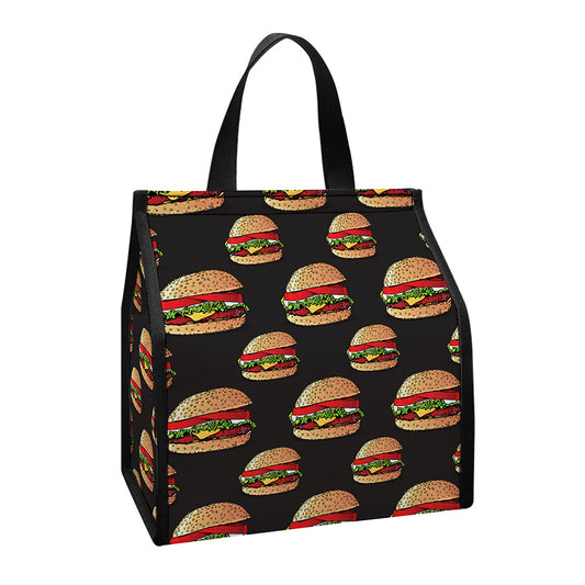 Cheeseburger Pattern Print Insulated Lunch Tote