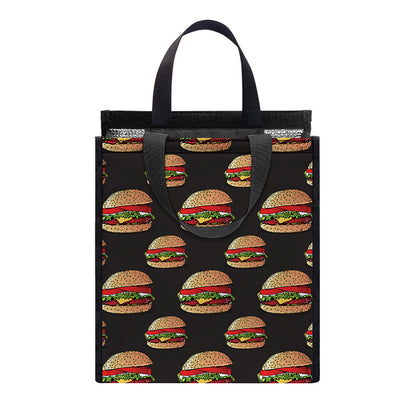 Cheeseburger Pattern Print Insulated Lunch Tote