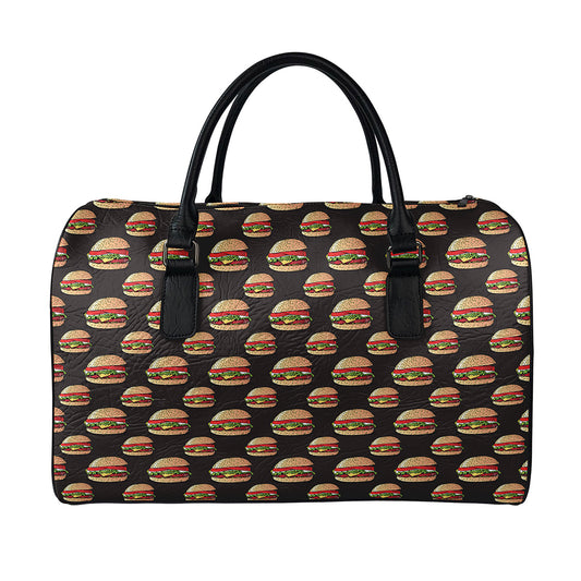 Cheeseburger Pattern Print Leather Duffle Bag