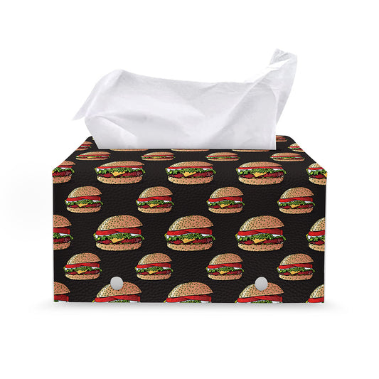 Cheeseburger Pattern Print Leather Tissue Box Cover
