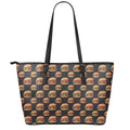 Cheeseburger Pattern Print Leather Tote Bag With Zipper