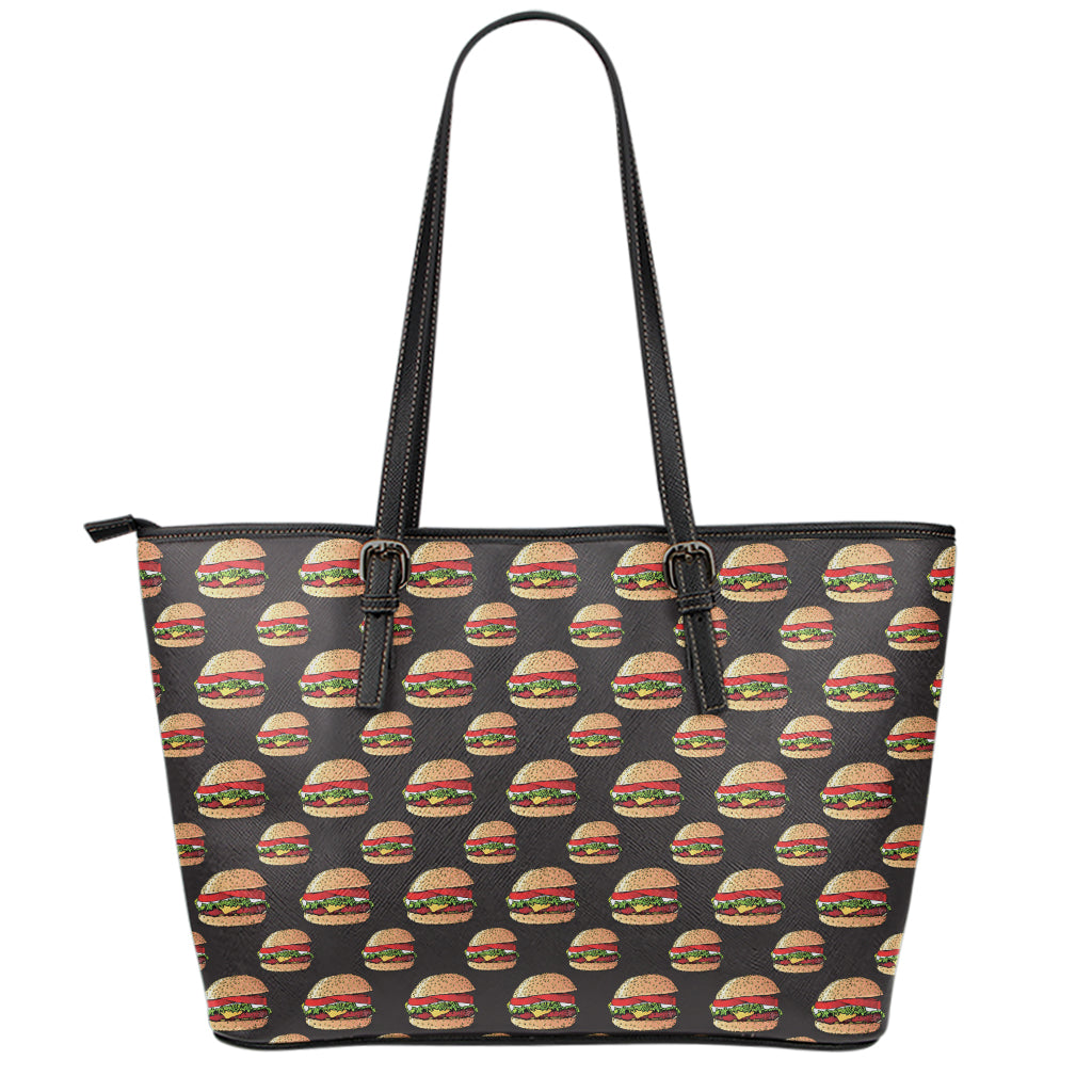 Cheeseburger Pattern Print Leather Tote Bag