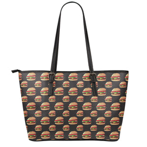 Cheeseburger Pattern Print Leather Tote Bag