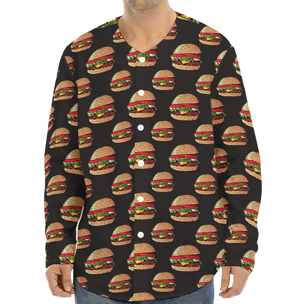 Cheeseburger Pattern Print Long Sleeve Baseball Jersey