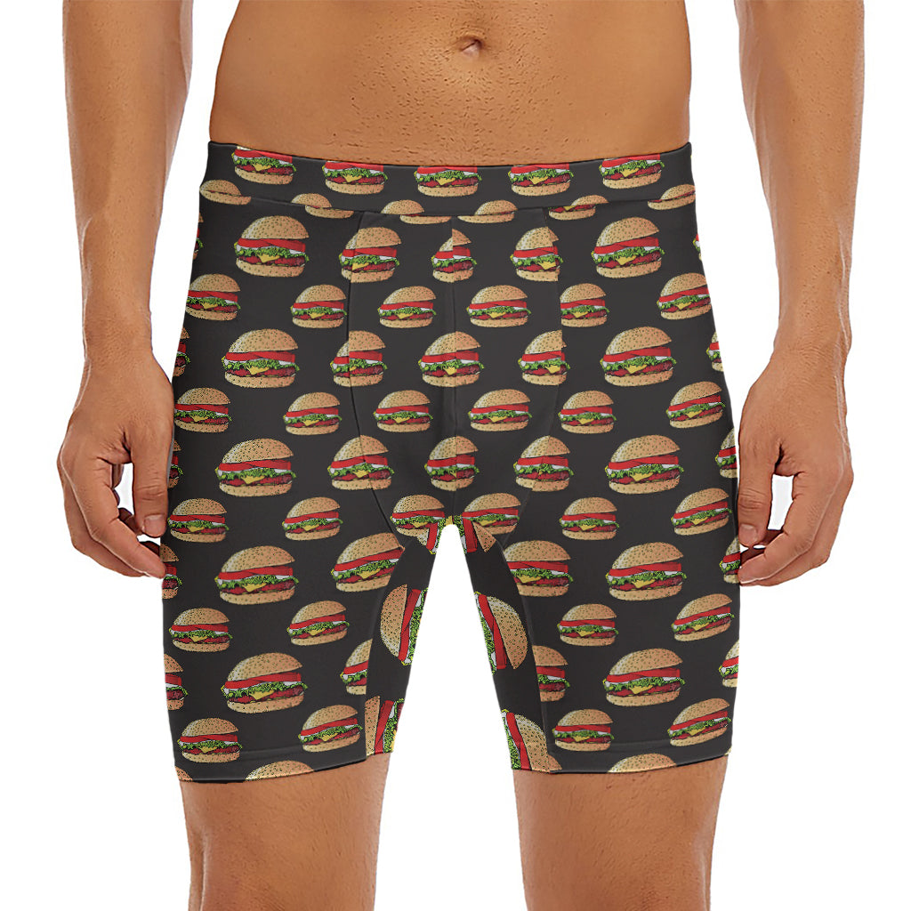 Cheeseburger Pattern Print Men's Long Boxer Briefs