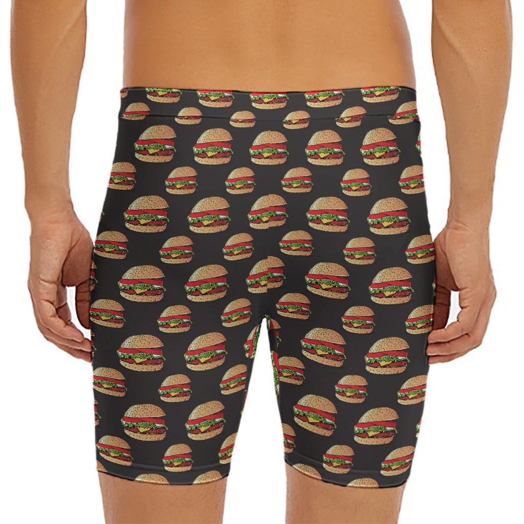 Cheeseburger Pattern Print Men's Long Boxer Briefs