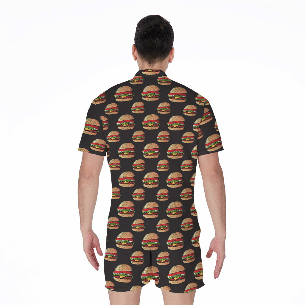 Cheeseburger Pattern Print Men's Rompers