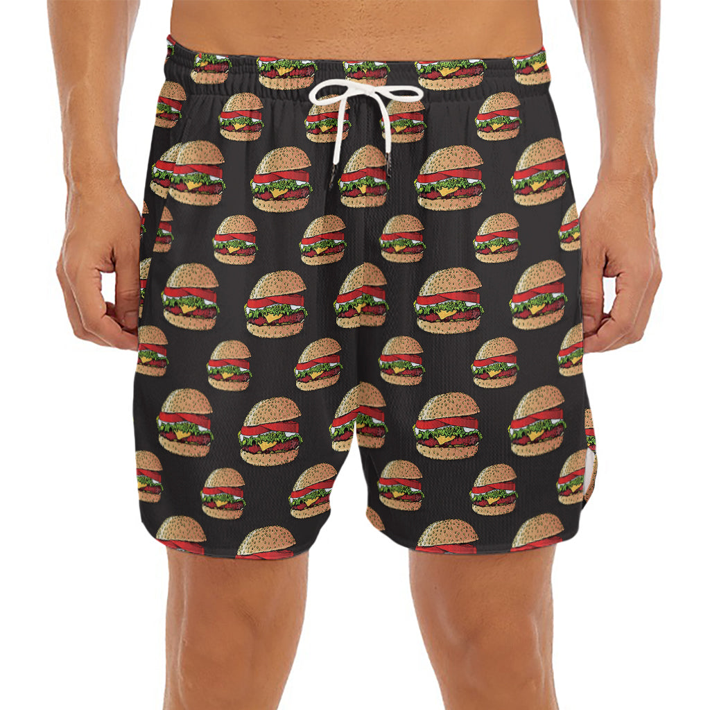 Cheeseburger Pattern Print Men's Split Running Shorts