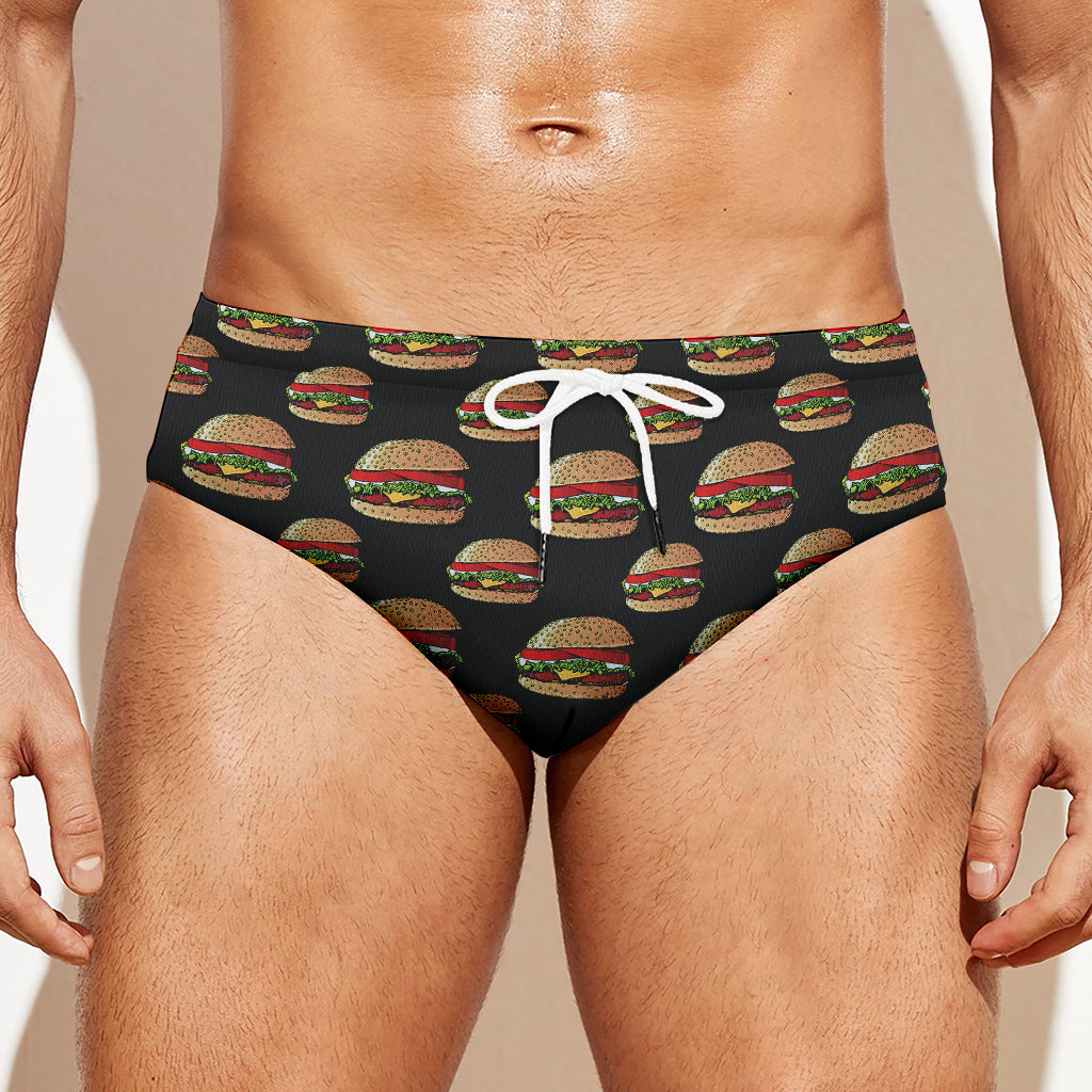 Cheeseburger Pattern Print Men's Swim Briefs