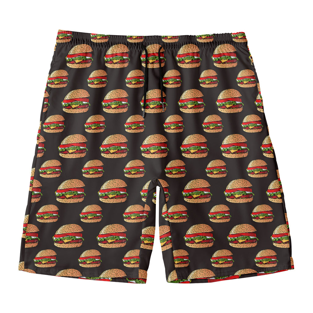 Cheeseburger Pattern Print Men's Swim Trunks