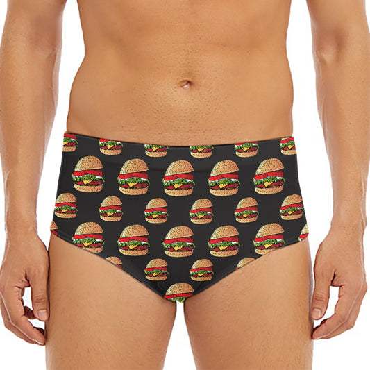 Cheeseburger Pattern Print Men's Triangle Swim Briefs