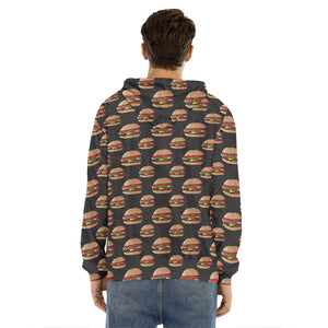 Cheeseburger Pattern Print Men's Velvet Pullover Hoodie