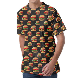 Cheeseburger Pattern Print Men's Velvet T-Shirt