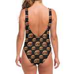 Cheeseburger Pattern Print One Piece Swimsuit