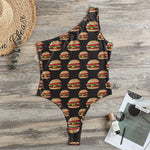 Cheeseburger Pattern Print One Shoulder Bodysuit