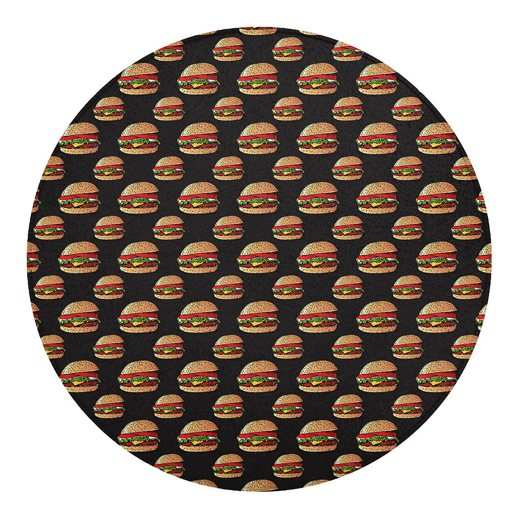 Cheeseburger Pattern Print Round Blanket