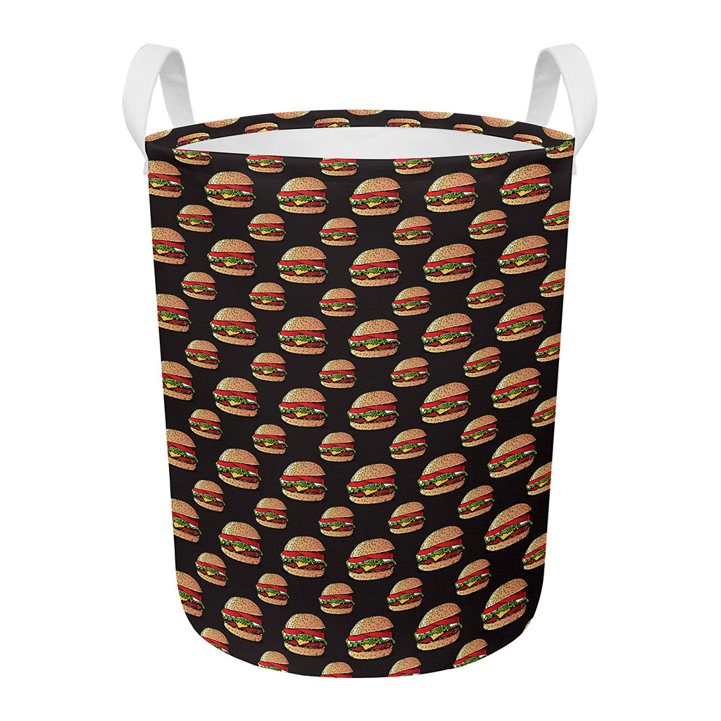 Cheeseburger Pattern Print Round Laundry Basket