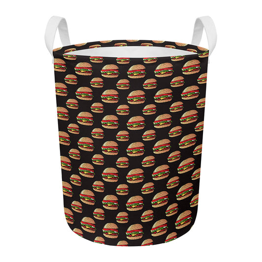 Cheeseburger Pattern Print Round Laundry Basket