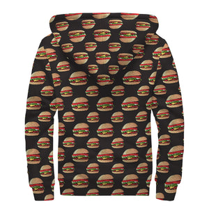 Cheeseburger Pattern Print Sherpa Lined Zip Up Hoodie