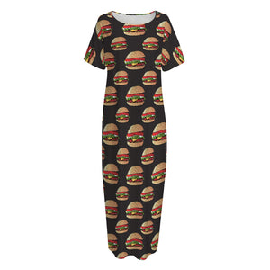 Cheeseburger Pattern Print Short Sleeve Long Nightdress