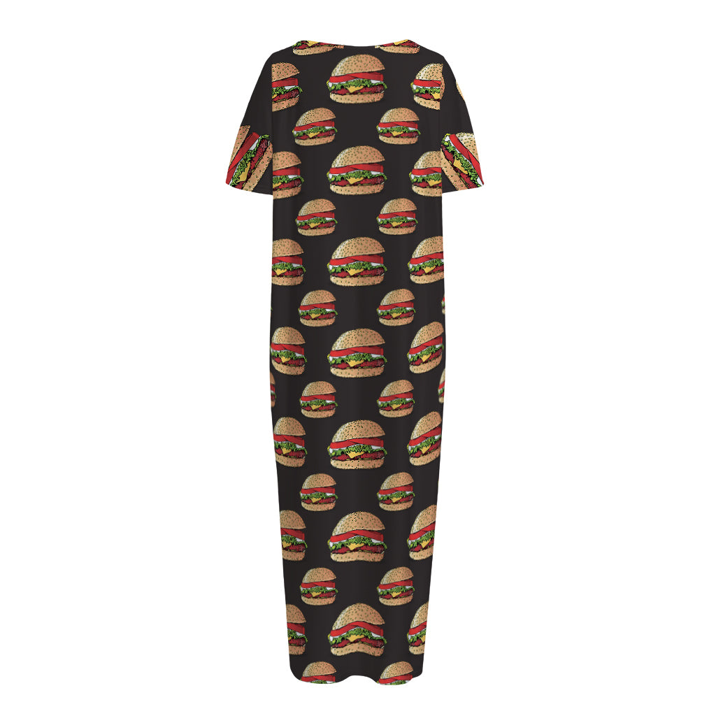 Cheeseburger Pattern Print Short Sleeve Long Nightdress