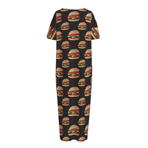 Cheeseburger Pattern Print Short Sleeve Long Nightdress