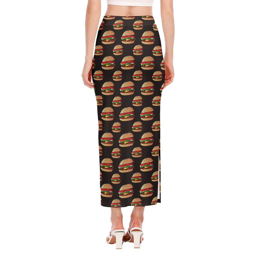 Cheeseburger Pattern Print Side Slit Maxi Skirt