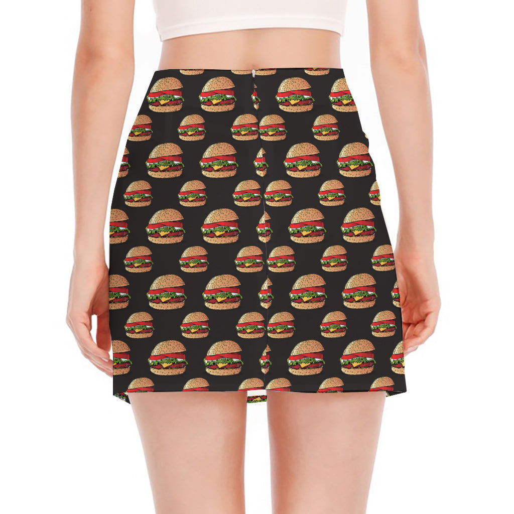 Cheeseburger Pattern Print Side Slit Mini Skirt