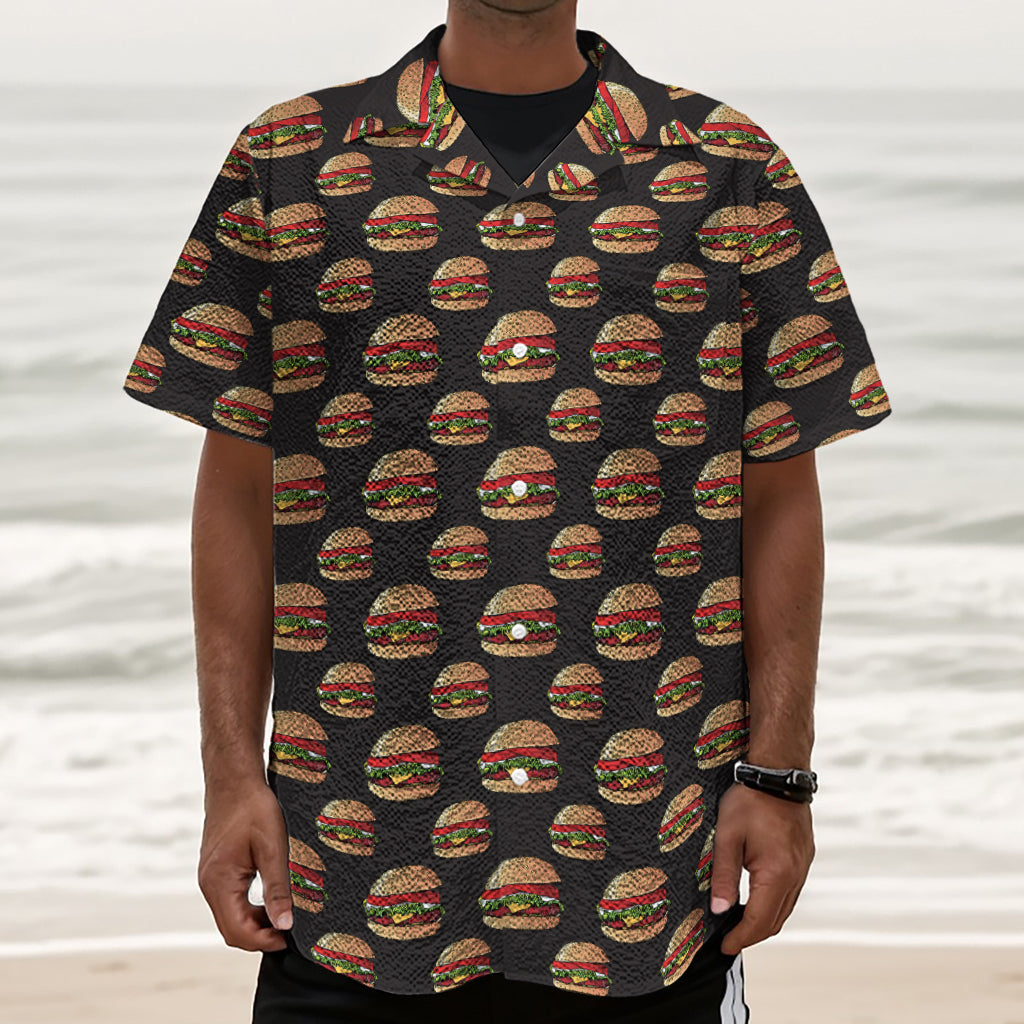 Cheeseburger Pattern Print Textured Short Sleeve Shirt