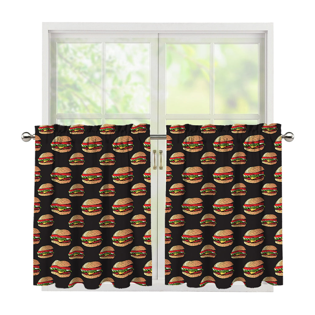 Cheeseburger Pattern Print Tier Curtains