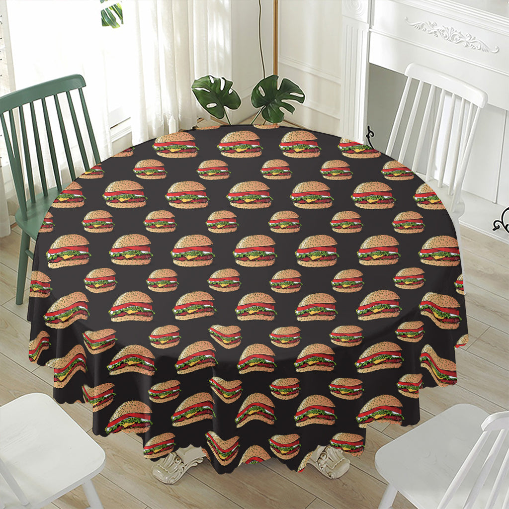 Cheeseburger Pattern Print Waterproof Round Tablecloth