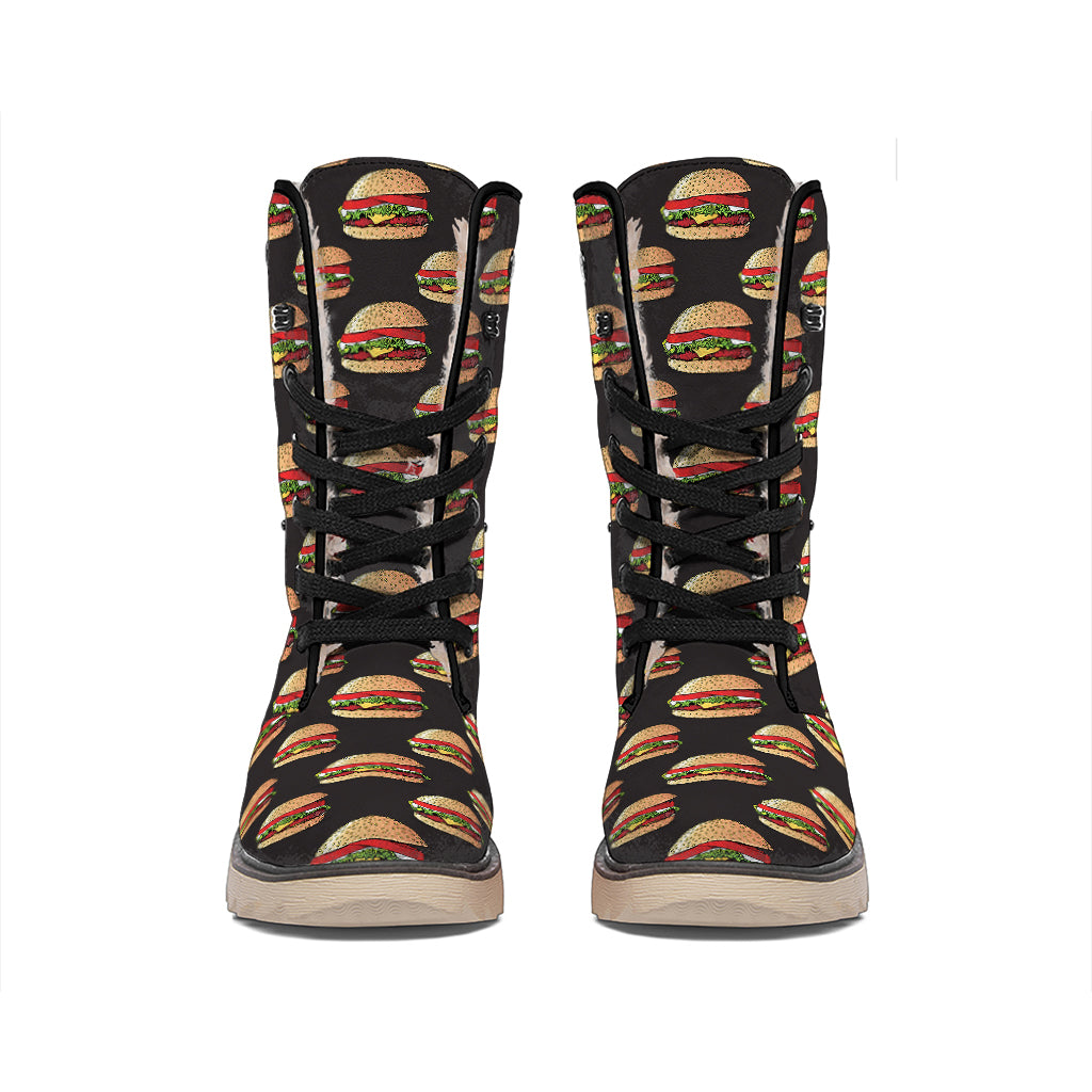 Cheeseburger Pattern Print Winter Boots