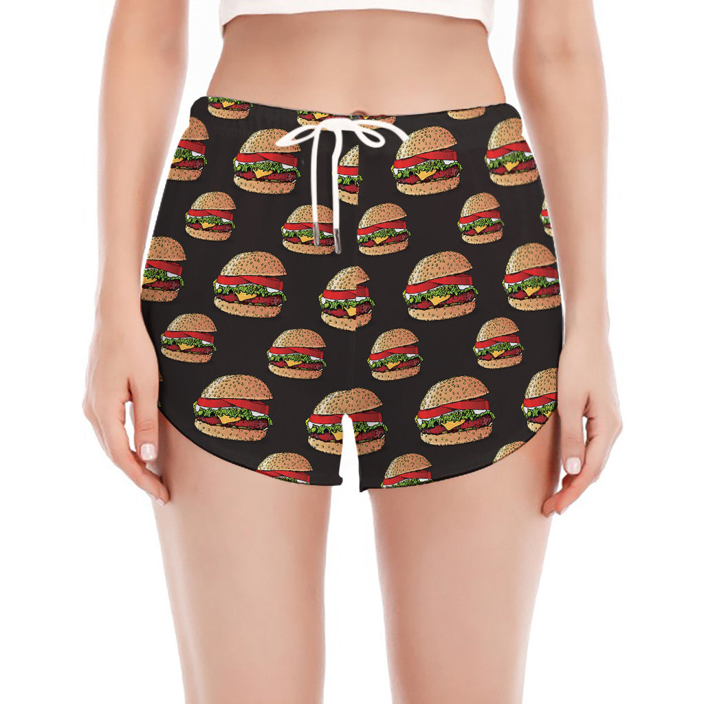 Cheeseburger Pattern Print Women's Split Running Shorts