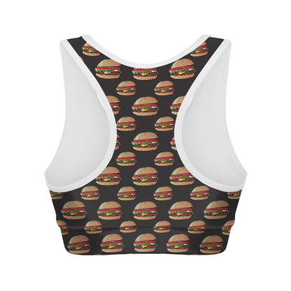Cheeseburger Pattern Print Women's Sports Bra