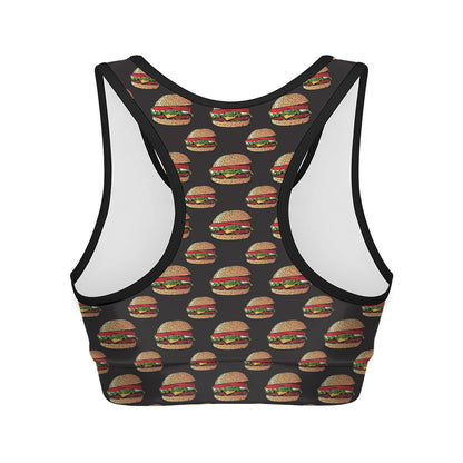 Cheeseburger Pattern Print Women's Sports Bra