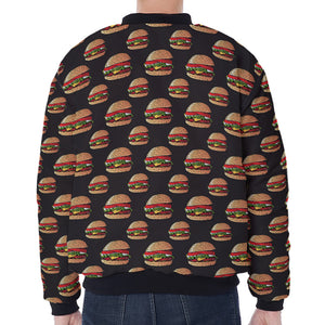 Cheeseburger Pattern Print Zip Sleeve Bomber Jacket