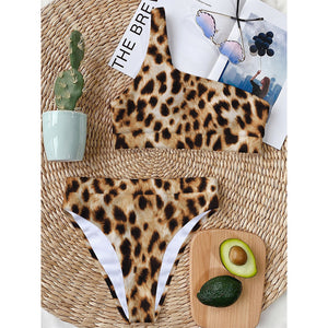 Cheetah Print One Shoulder Bikini Top