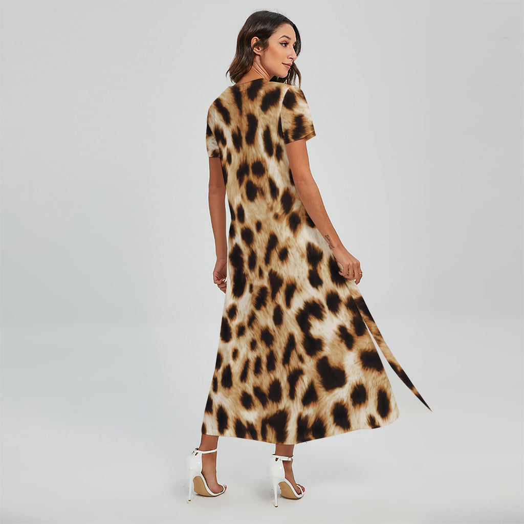 Cheetah Print Short Sleeve Maxi Dress