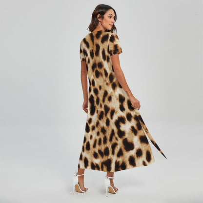 Cheetah Print Short Sleeve Maxi Dress