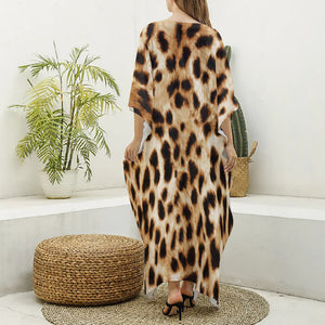 Cheetah Print Silk V-Neck Kaftan Dress