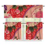 Cherry Blossom Kimono Pattern Print 3 Piece Kitchen Curtains