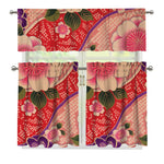 Cherry Blossom Kimono Pattern Print 3 Piece Kitchen Curtains