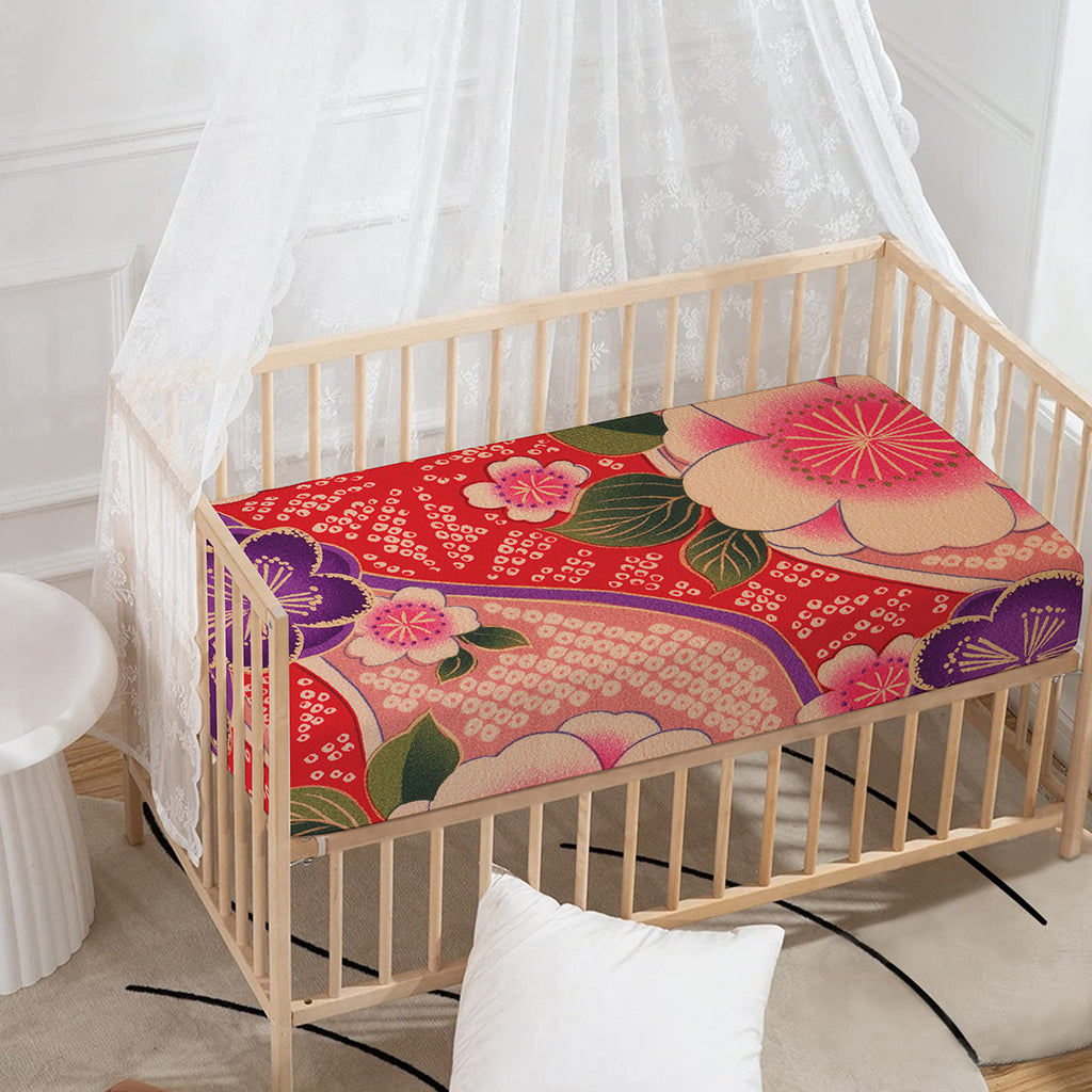 Cherry Blossom Kimono Pattern Print Baby Crib Sheet