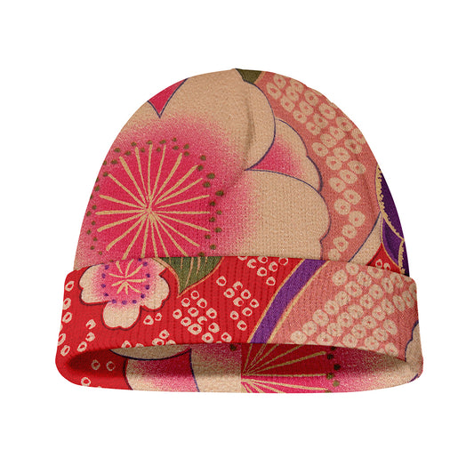 Cherry Blossom Kimono Pattern Print Beanie